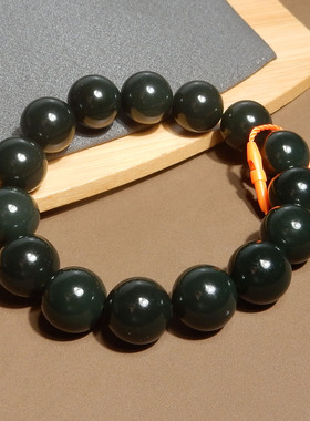 方言品牌和田玉精品特色新疆温润特细塔县黑青玉卡14mm手串手链R5