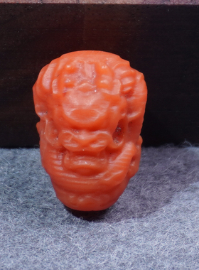 亏麻方言天然保山满色满肉柿红南红玛瑙11mm龙头DIY大三通配饰A6