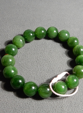 俄罗斯灵动绿猫碧玉11mm圆珠手串