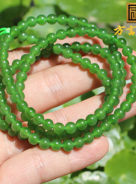 抢疯了方言和田玉老俄料无黑点细润阳绿碧玉4.5mm项链多圈手串A6