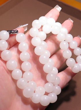 青海老坑料白玉10mm圆珠女神链链