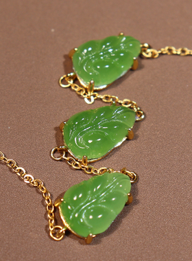 方言和田玉精美佩戴级俄罗斯碧玉苹果绿金枝玉叶银镶嵌手串手链O2