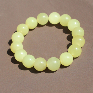 方言和田玉新疆若羌黄色名品温润冰底起荧光黄口料12mm黄玉手串A6