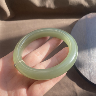 美滋滋方言和田玉老坑青海料细腻高冰胶湖水绿精美正装55mm手镯A2