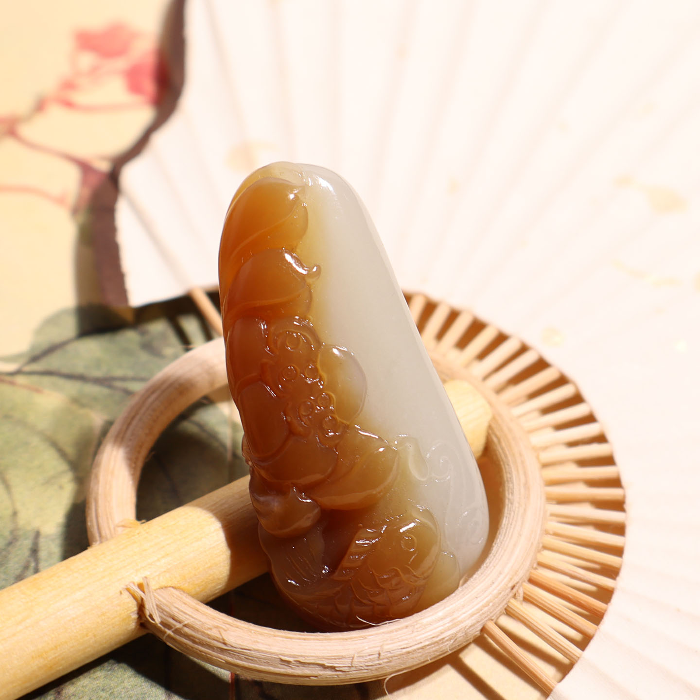 玉禧珠宝精品和田玉新疆细油糯且末老坑糖白玉连年有余吊坠挂件A9
