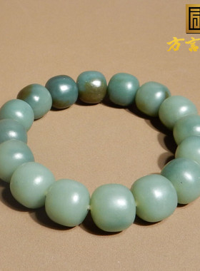 方言和田玉精品珍藏级新疆且末料蓝色基调糖13mm老型珠手串手链X6