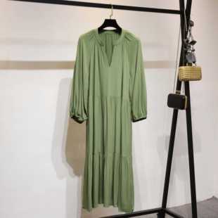 外贸新款2024女士优雅拼接7分袖V领性感连衣裙 轻柔亲肤