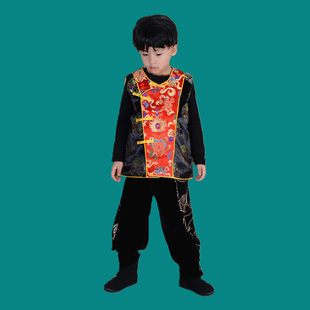 2025冬季新款男童唐装生日服装马夹双鱼拼色红色喜庆演出盘扣包边