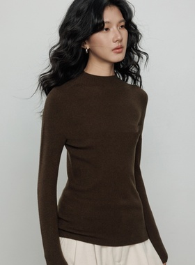 秋冬复古咖色长袖针织衫上衣女2025新款极简百搭修身显瘦薄款毛衣