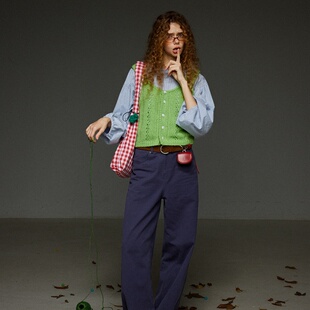 法式复古绿色钩花镂空背心针织开衫女秋冬季无袖马甲外穿吊带上衣