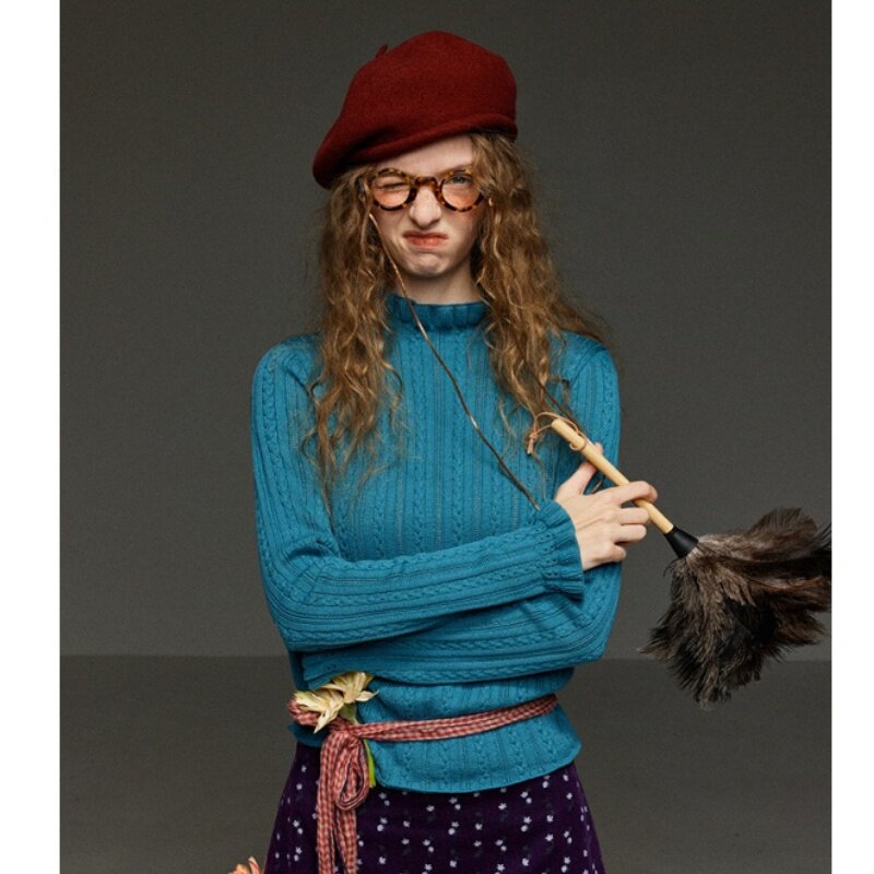 多色半高领秋季百搭新款麻花显瘦小众别致针织打底衫内搭T恤上衣