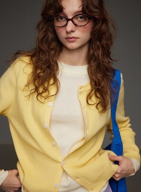 奶黄色假两件针织开衫外套女春秋设计感小众薄款圆领防晒外搭上衣