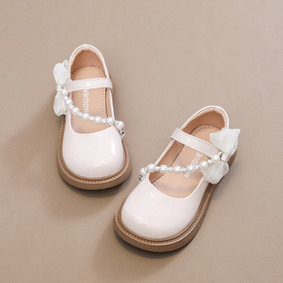 真皮女童玛丽珍小皮鞋春秋新款软底公主单鞋儿童女孩洋气白色鞋子