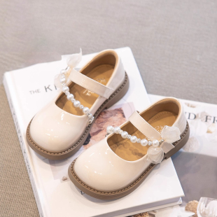 真皮女童公主鞋儿童小皮鞋2026春秋新款小女孩珍珠软底玛丽珍单鞋