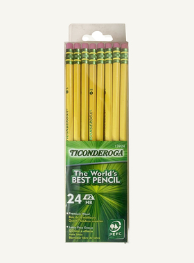 现货包邮 美国新款DIXON Ticonderoga西达木黄杆橡皮头HB铅笔小学生用橡皮头铅笔儿童学生铅笔 24支装