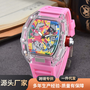 硅胶腕表石英表带日历腕表 时尚 新款 透明镂空酒桶形手表男士