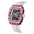 Carbon Fiber Pattern-Nylon Belt-Pink Shell White Face White Belt