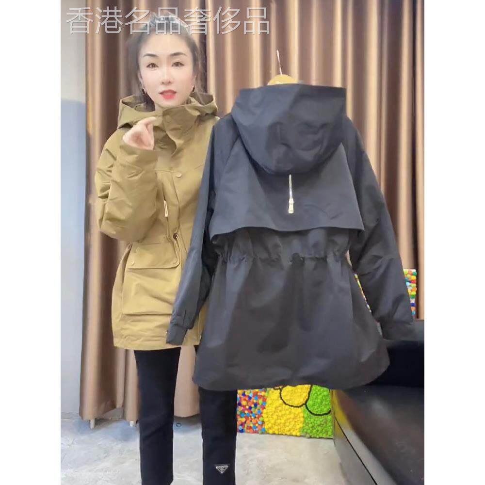 冲锋衣外套女春秋季2025新款黑色中长款收腰棉服工装夹棉风衣上衣