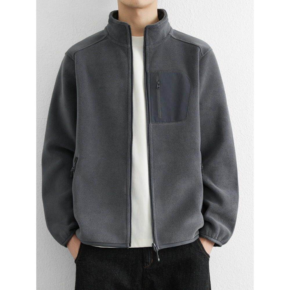 高端潮牌男士夹克保暖防风摇粒绒外套冬季加绒加厚抓绒上衣服男款