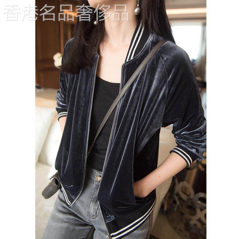 金丝绒外套女春秋欧货品牌新款百搭时尚气质外搭女人味立领棒球服