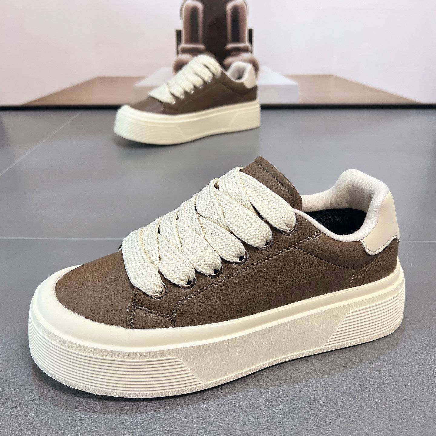 潮牌冬季爆款加绒男鞋欧美轻奢美拉德休闲鞋百搭厚底板鞋棉鞋