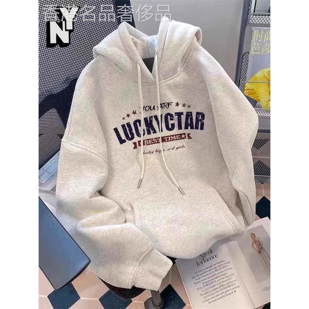 NY纯棉白灰色连帽卫衣男士春秋高街美式重磅上衣潮牌宽松字母外套