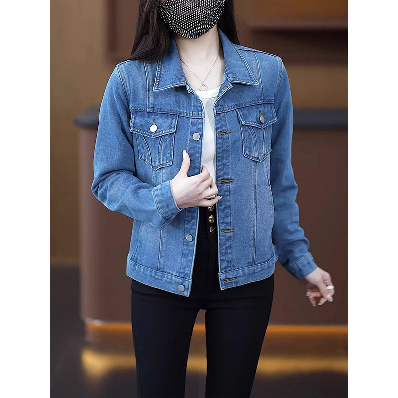蓝色短款牛仔外套女春秋欧货休闲修身显瘦内袋叠穿外搭夹克上衣