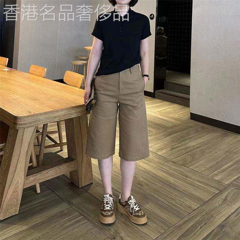 卡其色七分阔腿裤女士2026年夏季新款欧货复古高腰六分西装休闲裤