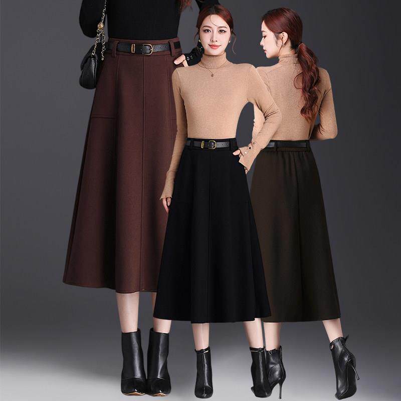 小个子毛呢半身裙2025女冬新款遮胯高腰a字伞裙显瘦中长款大摆裙