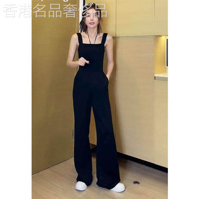 春装女2025年新款高级感黑色春季高腰连体衣背带裤套装女装裤子