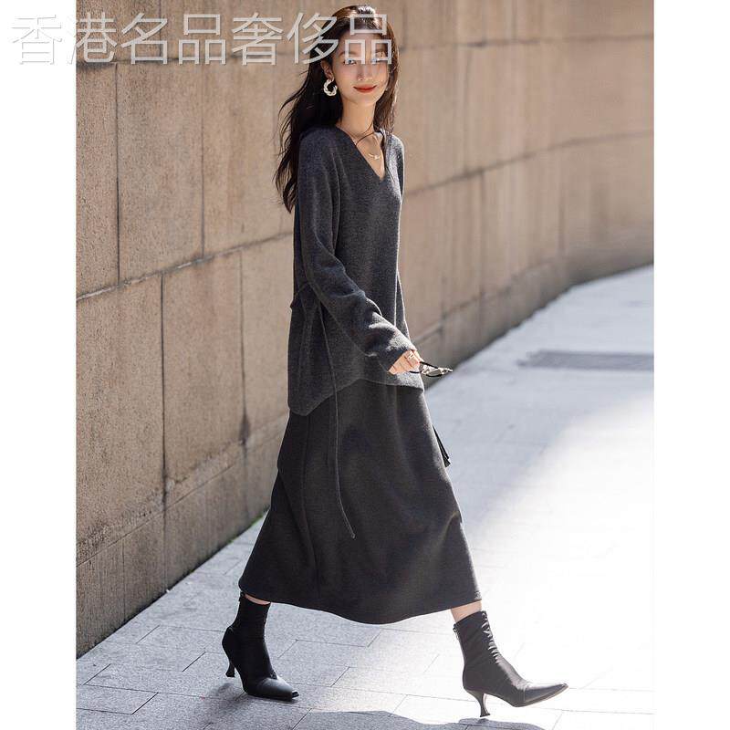 法式简约V领线衫女26春秋款静奢通勤百搭针织衫松弛显瘦系带上衣