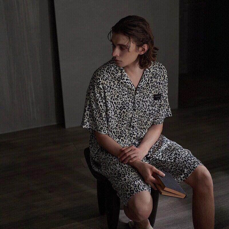 真丝睡衣男士新款夏季冰丝凉感短袖套装夏天男款豹纹家居服可外穿