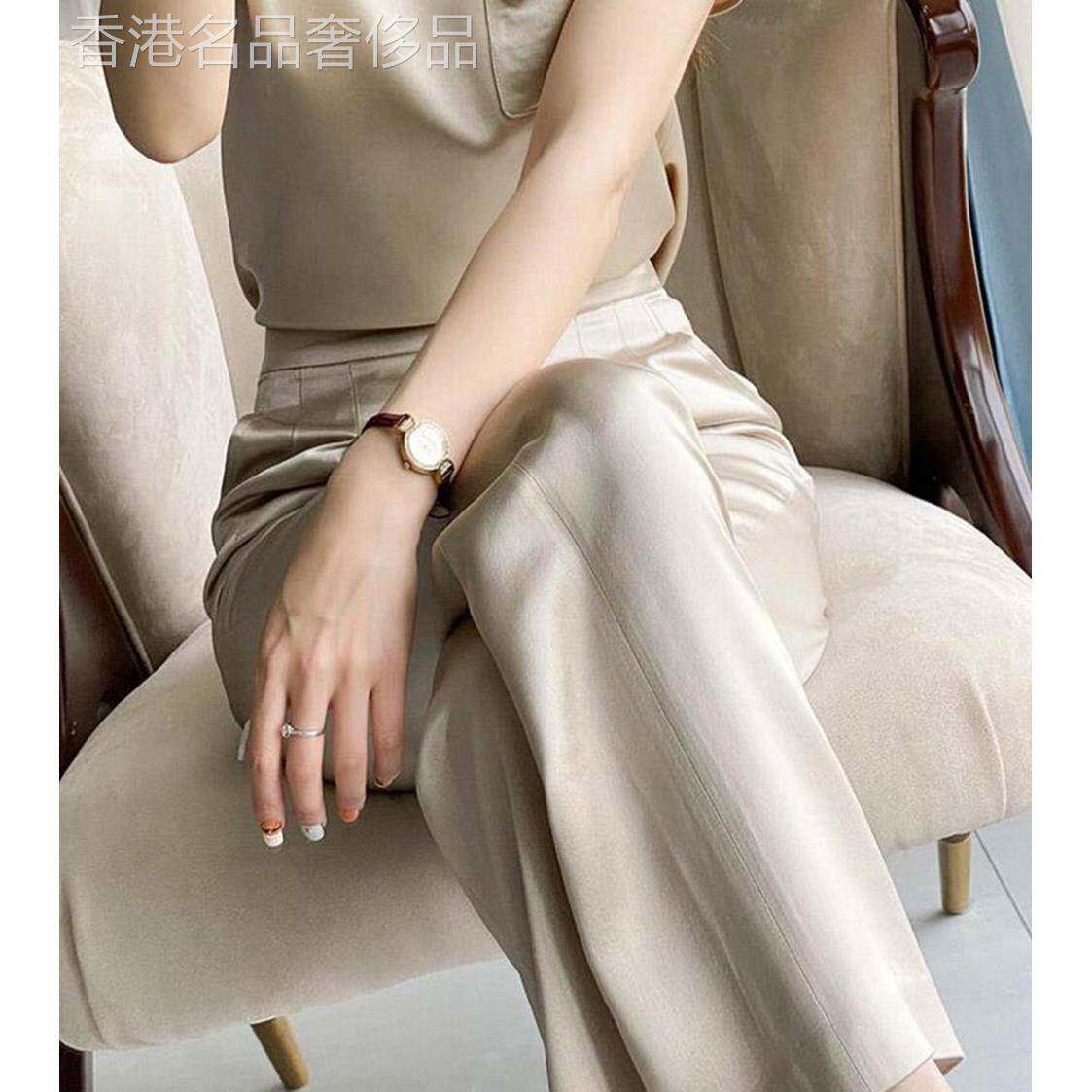柜台丝绸裤子女式桑蚕丝2025新款春秋季褶皱休闲高腰裤阔腿裤