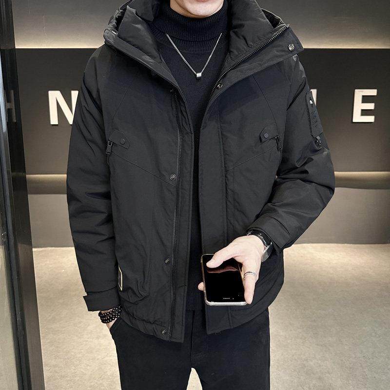 高端轻奢轻薄羽绒服男冬季潮牌青年短款连帽冬装帅气保暖工装外套