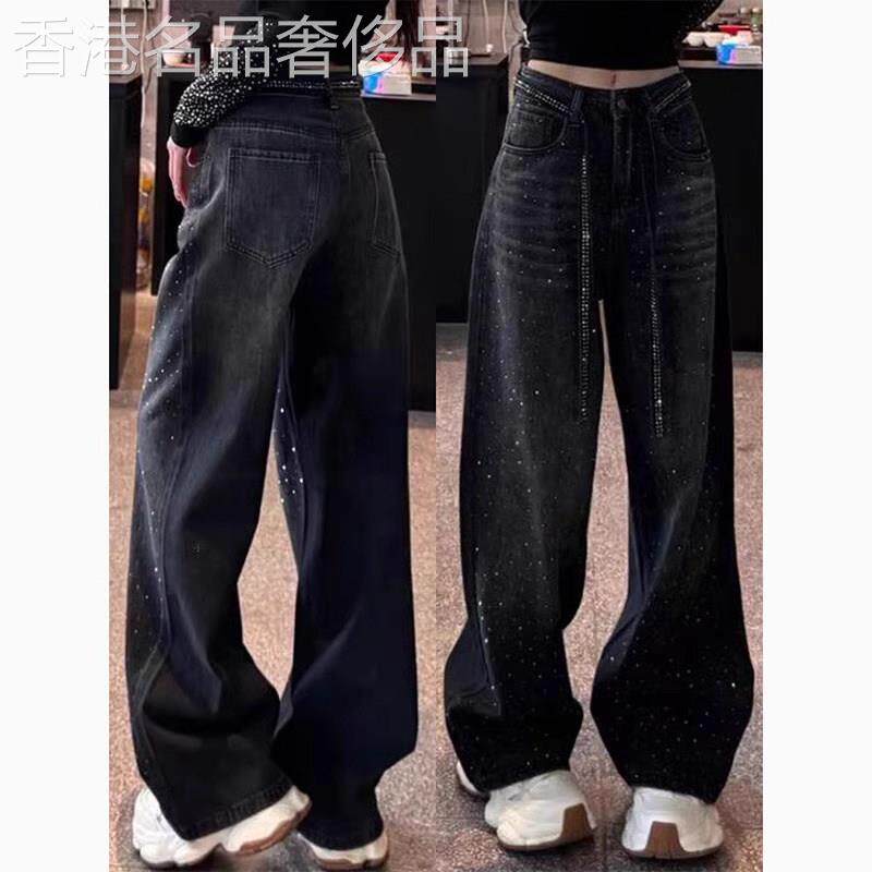 黑色牛仔裤女春秋薄款2025新款高腰垂感大码小个子显瘦直筒阔腿裤