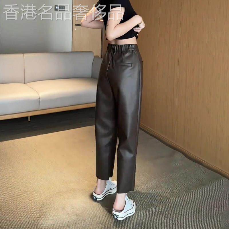 咖色皮裤女冬季2025流行新款高腰显瘦时尚设计小众简约百搭直筒裤