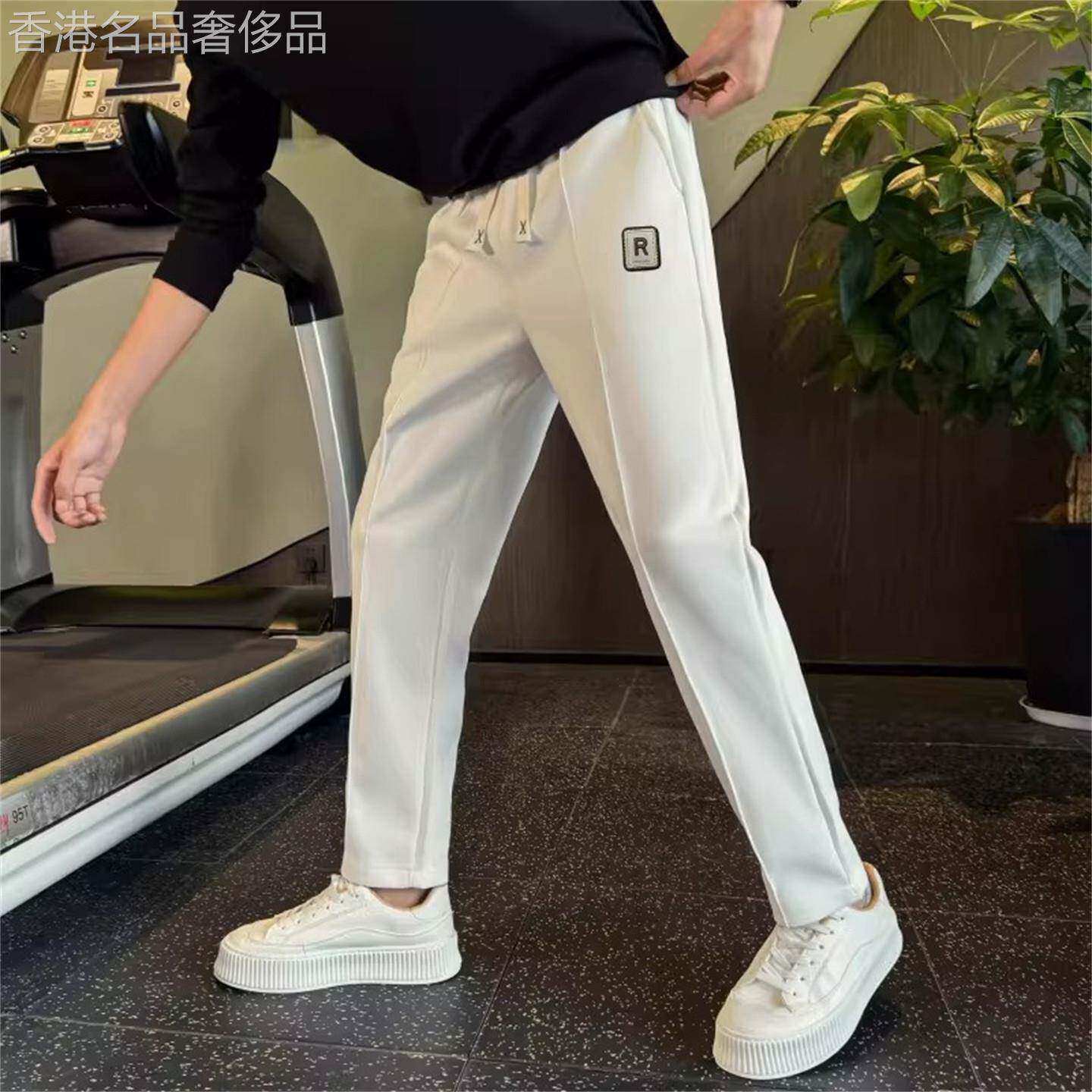 高端白色窄版直筒卫裤男士2026新款冬季爆款加绒加厚休闲裤子男款