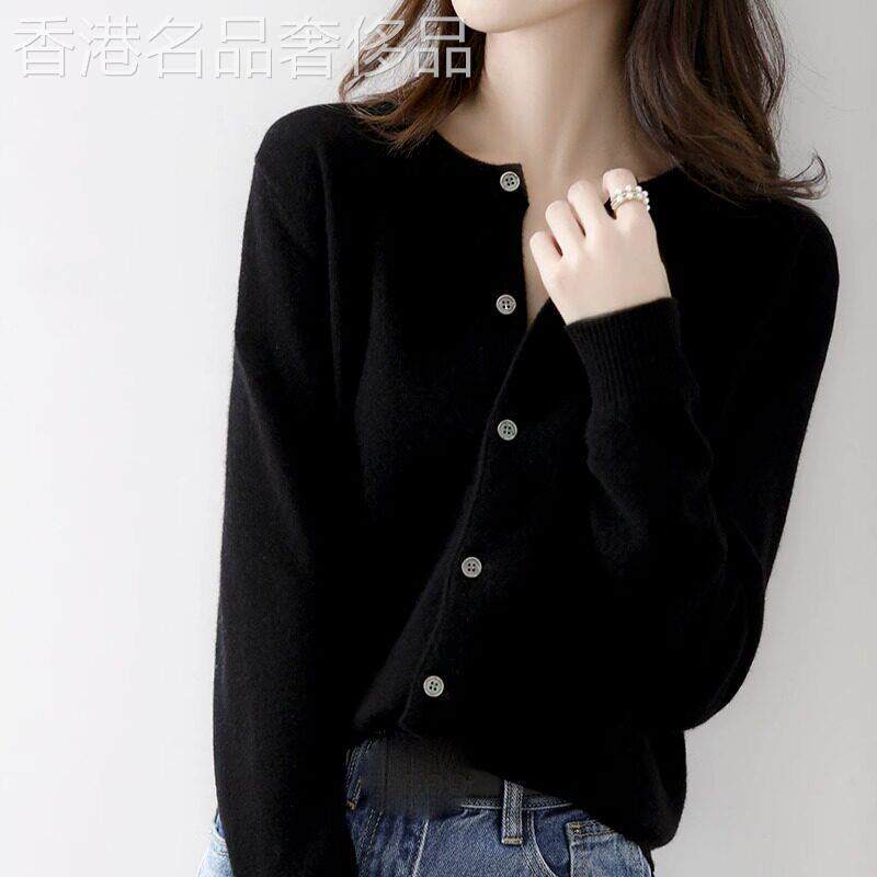 黑色针织开 衫外套女春秋冬款洋派慵懒风宽松大尺码上衣圆领软糯