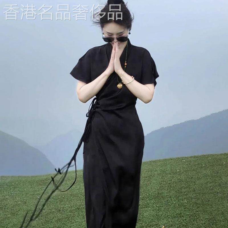 新中式女装国风气质高级感超好看黑色洋装女夏季2026新款长裙子