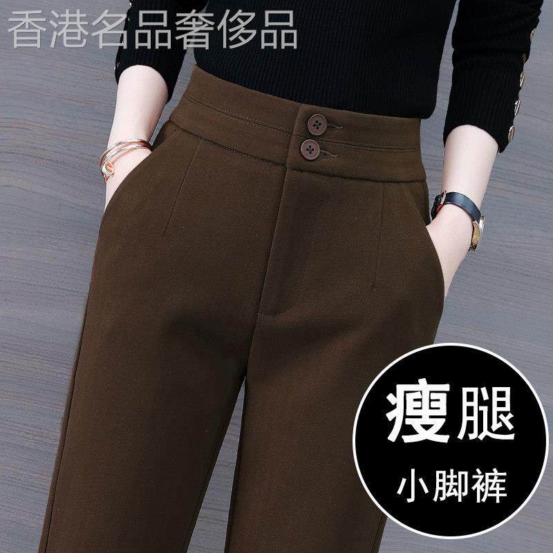 加绒加厚西装裤女职业秋冬季2025年新款毛呢裤子女修身直筒烟管裤