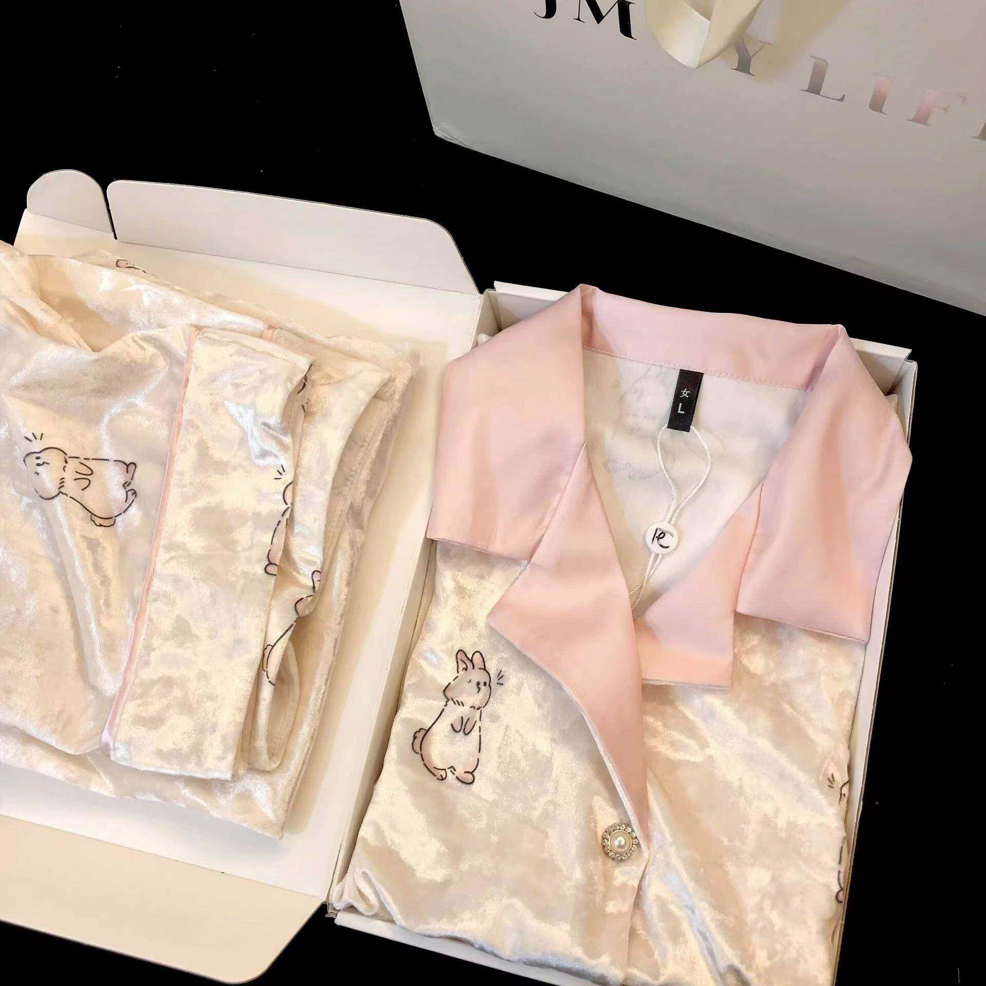 奶fufu萌兔金丝绒睡衣女款秋冬季绝美长袖保暖春秋款高级感家居服