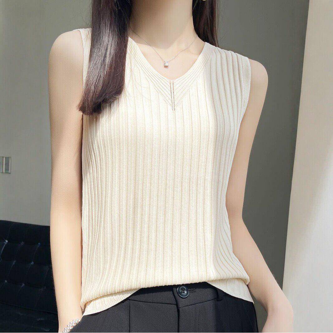 专柜冰丝针织吊带背心女宽肩夏季薄款外穿修身无袖西装内搭打底衫