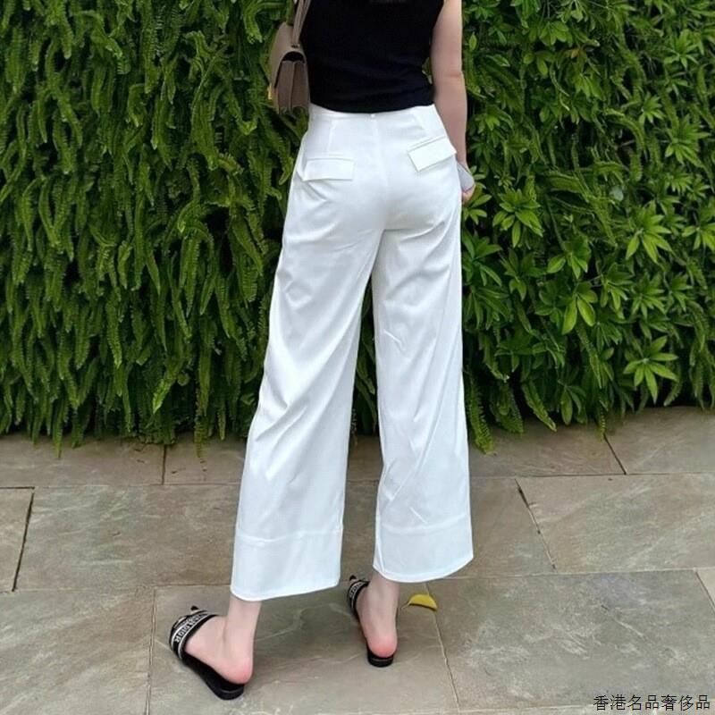 韩国白色九分直筒西装裤女夏季薄款大码胖mm显瘦高腰窄版阔腿裤