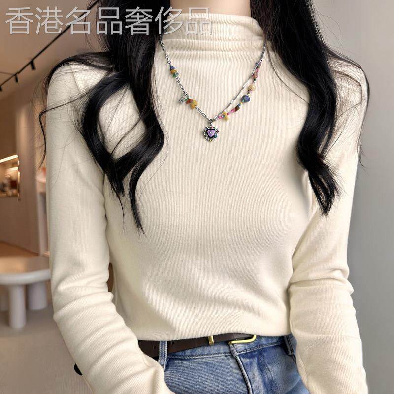 2025软糯手感秋冬新款半高领针织打底衫女内搭杏色修身上衣高级感