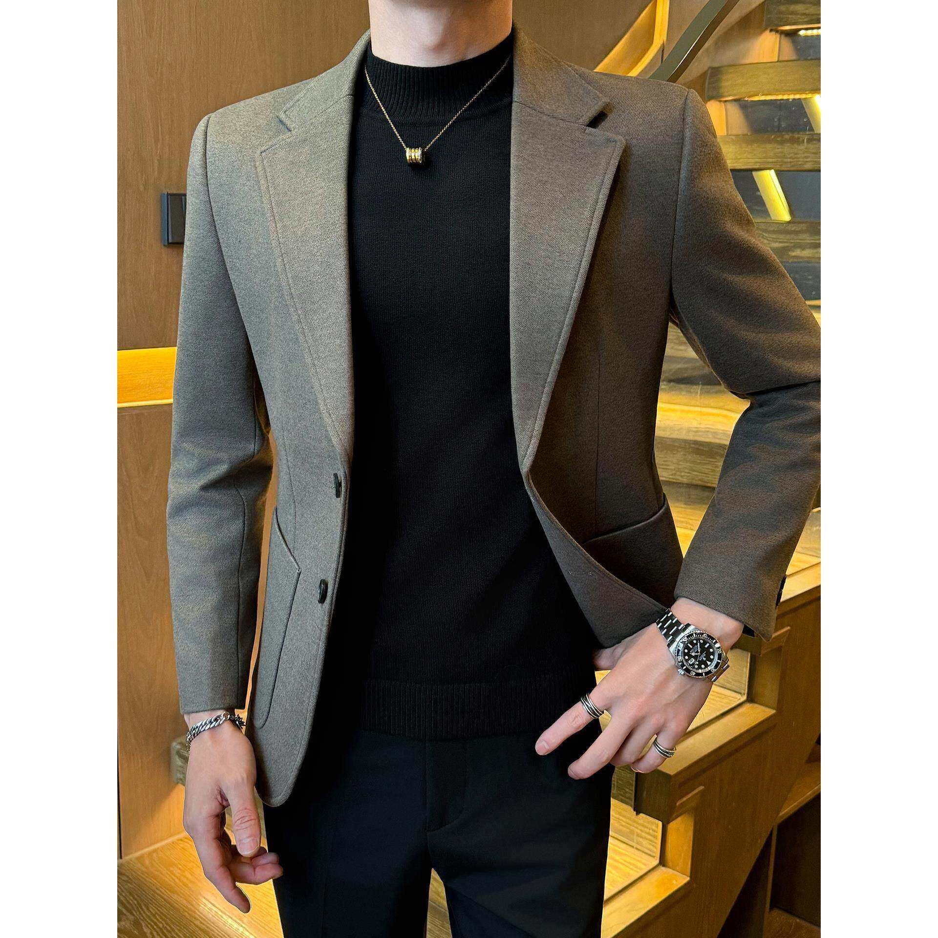 潮牌商务休闲小西装外套男秋冬季2025新款高级感毛呢帅气修身西服