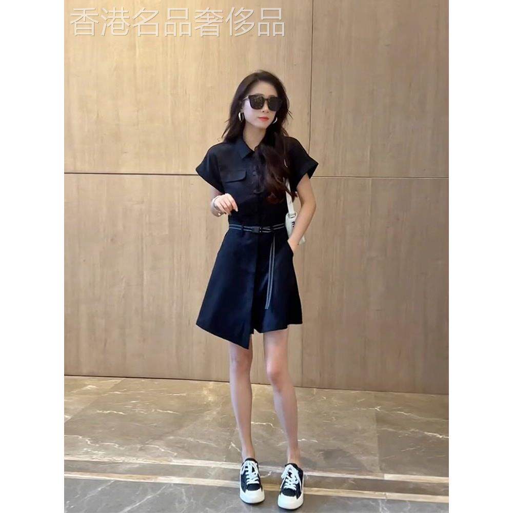 欧洲站2025新款高级感洋装子名媛小众黑色不规则工装连身裤女夏
