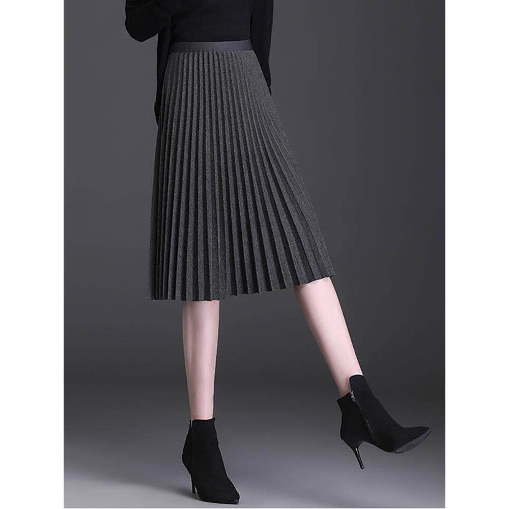 灰色半身裙女秋冬2025新款高腰中长款a字裙春秋遮胯小个子百褶裙