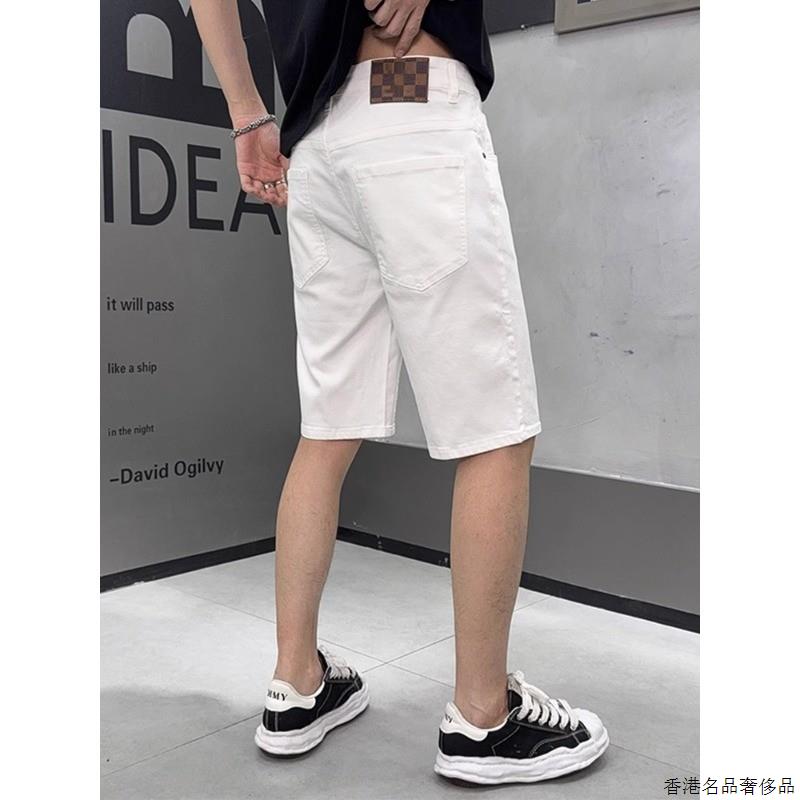 复古牛仔短裤男士2025夏季新款修身外穿直筒裤白色简约弹力五分裤