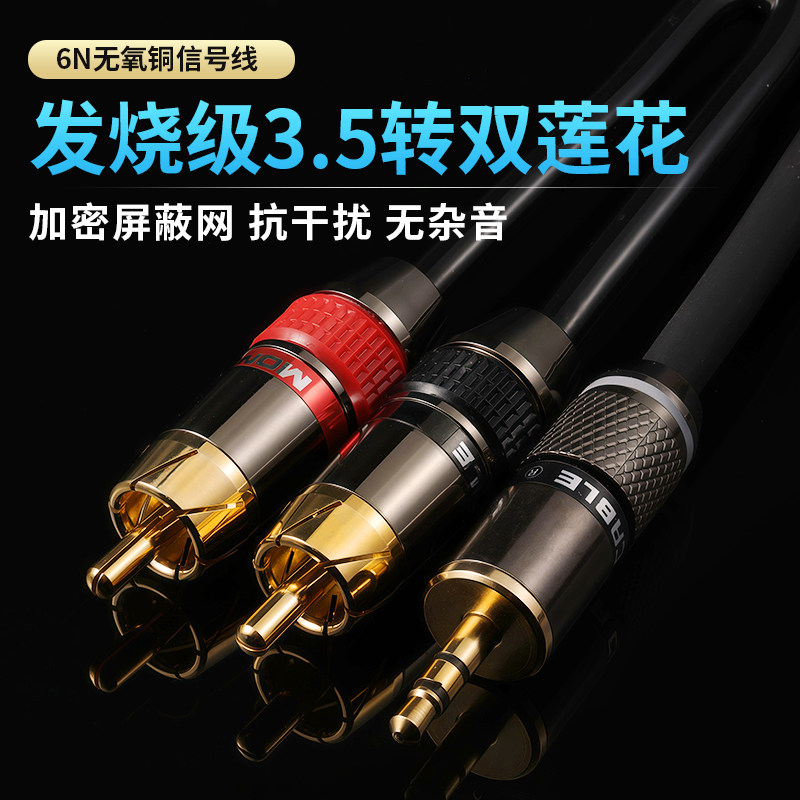 进口怪兽aux音频线一分二3.5转双莲花头rca电脑音响专用连接线