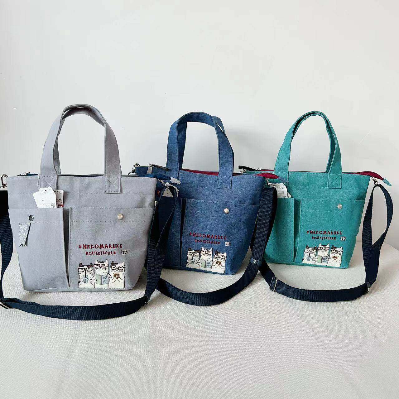 日本kusuguru刺绣猫咪斜挎包单肩包手提包手拎包多口袋通勤包100,箱包皮具/热销女包/男包,时尚帆布包,淘宝优惠券,粉丝福利购,淘宝优惠卷